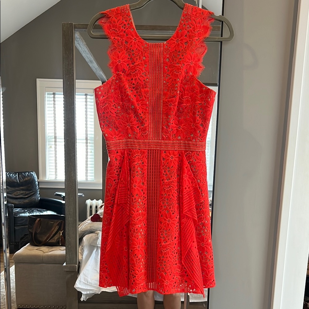 BCBGMaxazria Red Lace Dress Size 4